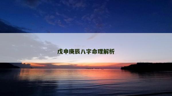 戊申庚辰八字命理解析