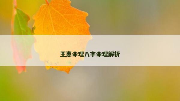 王惠命理八字命理解析