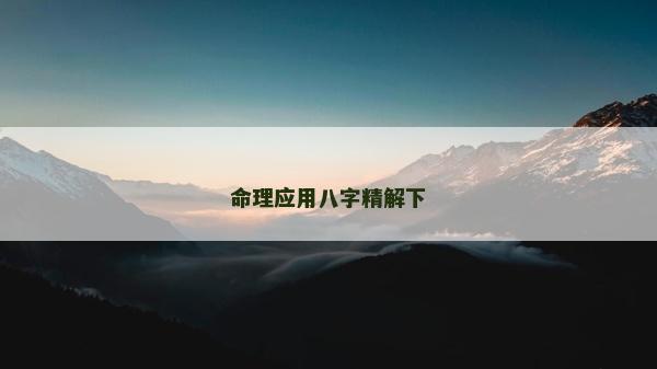 命理应用八字精解下