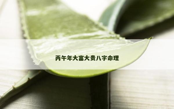 丙午年大富大贵八字命理