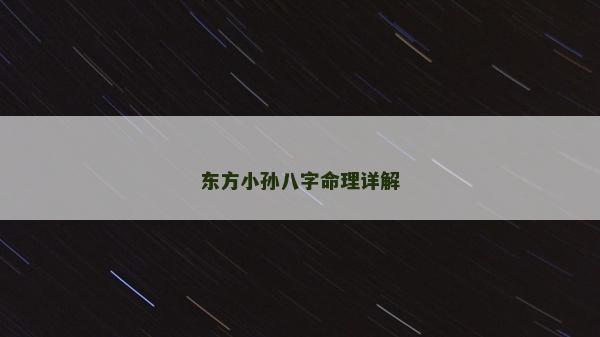 东方小孙八字命理详解