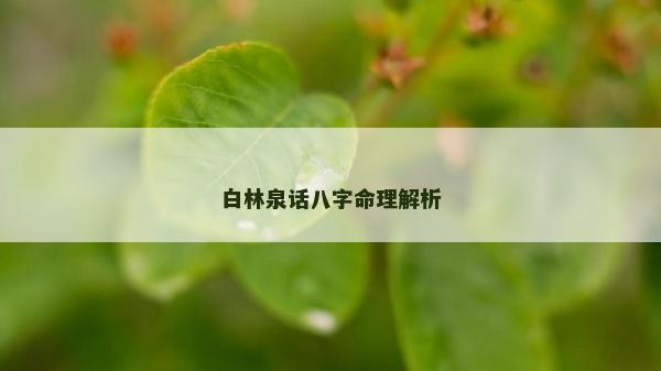 白林泉话八字命理解析