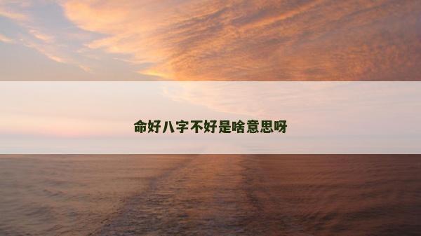 命好八字不好是啥意思呀