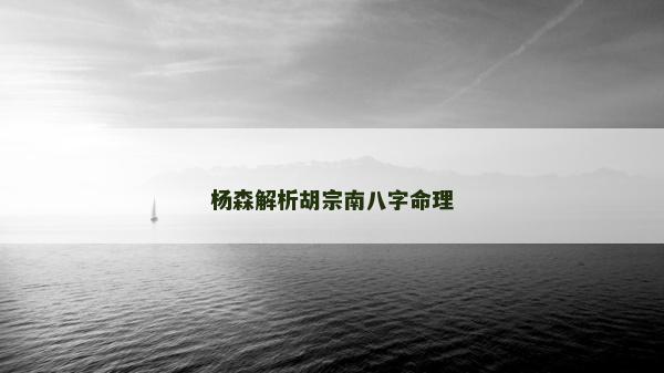 杨森解析胡宗南八字命理