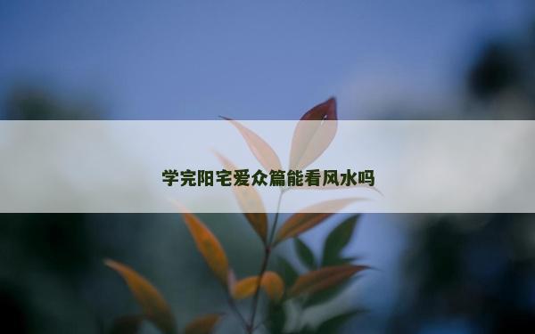 学完阳宅爱众篇能看风水吗